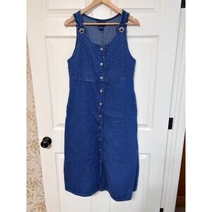 Blue J Denim‎ Pinafore Dress Button Front Sleeveless Midi Size S